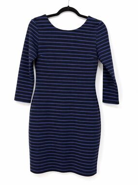Juicy Couture Striped Bodycon Dress Purple Black Gold Zip 3/4 Sleeve Size S